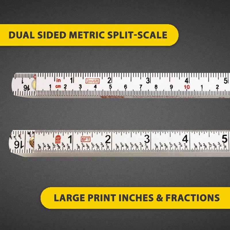 Perfect Measuring Tape Co. FR-72 Carpenter's Folding Rule Lightweight Composite Construction Ruler (Folding Yard Stick) with Easy-Read Inch Fractions - 6.5ft / 2m - Image 2